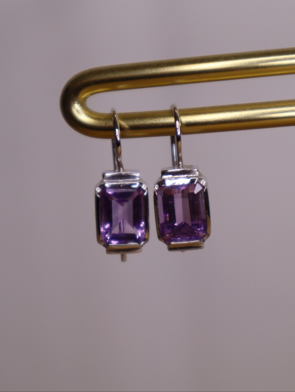 Sterling Silver Amethyst Drop Earrings - Violet